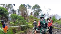 Puluhan Prajurit TNI dari Kodim Nagan Raya Bersama Tim Gabungan Berjibaku Padamkan Karhutla