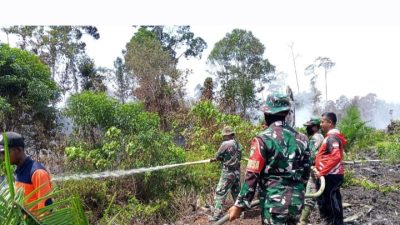 Puluhan Prajurit TNI dari Kodim Nagan Raya Bersama Tim Gabungan Berjibaku Padamkan Karhutla